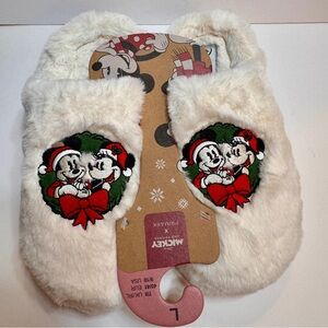 NWT Disney Primark Mickey & Minnie Mouse Slippers, white fuzzy, Size 9/10